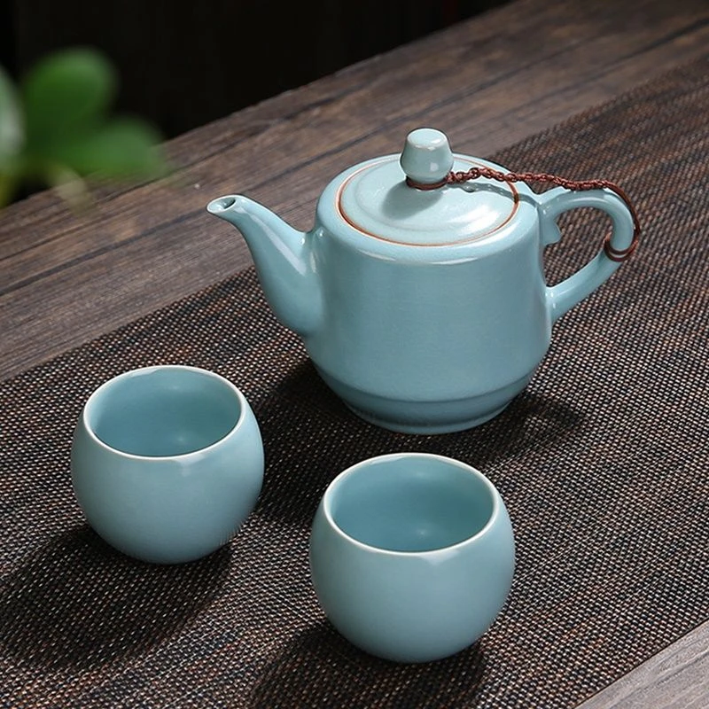 汝窑茶壶过滤网内置陶瓷大号开片可养单壶茶具红茶泡茶器配干泡盘