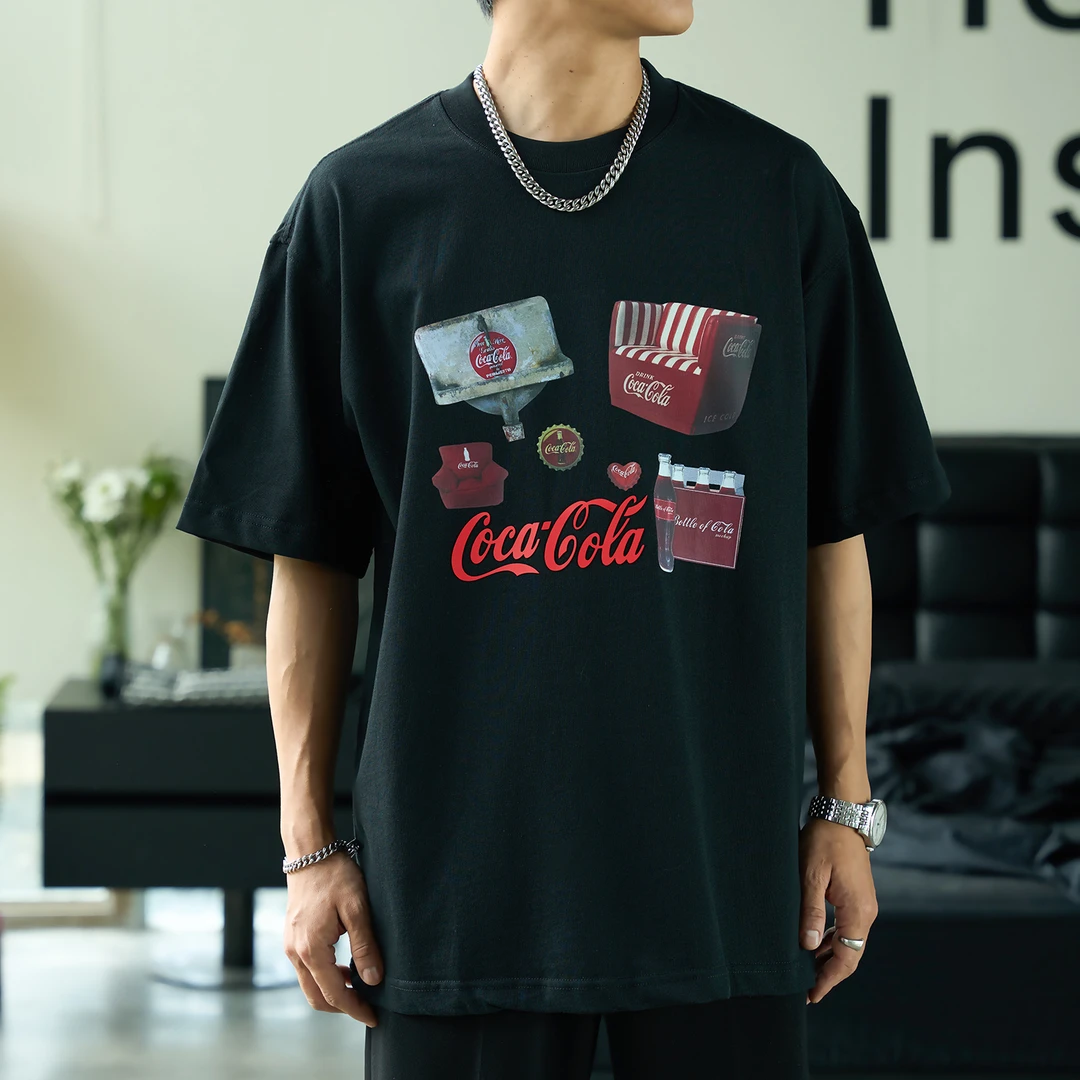 2023夏季新款韩系休闲时尚ol百搭印花宽松ins圆领短袖t恤男士5579