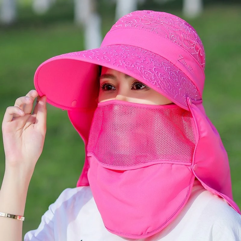防晒帽子女夏天骑车遮脸紫外线面罩大盐遮阳帽太阳帽干农活采茶帽