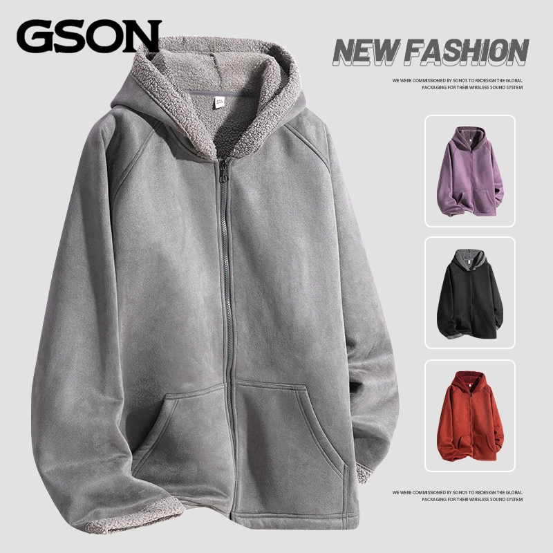 NASA卫衣男羊羔绒开衫秋冬季复古情侣加厚加绒休闲连帽上衣外套男