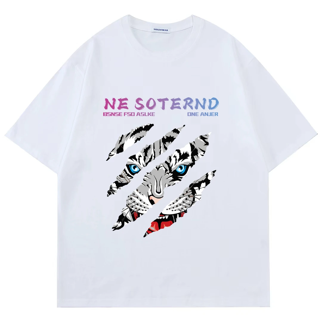 【温变虎爪】纯棉落肩T恤短袖舒适透气百搭ins宽松潮流半袖情侣装