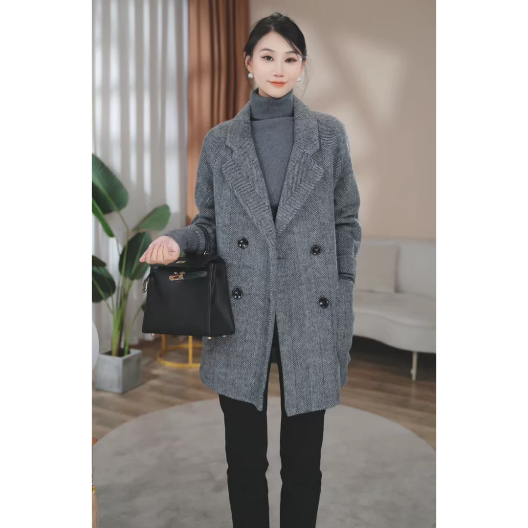 【曼贝】双面100%澳毛大衣气质宽松时尚保暖显瘦外套KF20211108【茜】