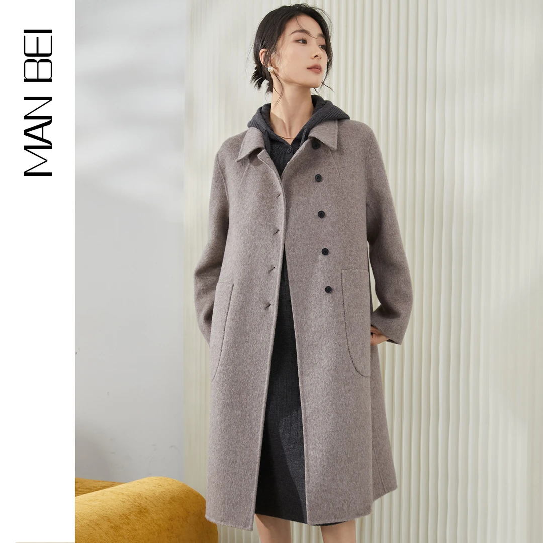【曼贝】秋冬新款气质时尚100%绵羊毛双面大衣8384003