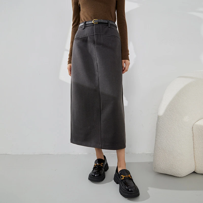 【曼贝】时尚磨毛半身裙气质高腰中长款秋冬显瘦半裙8364017A【妮妮】