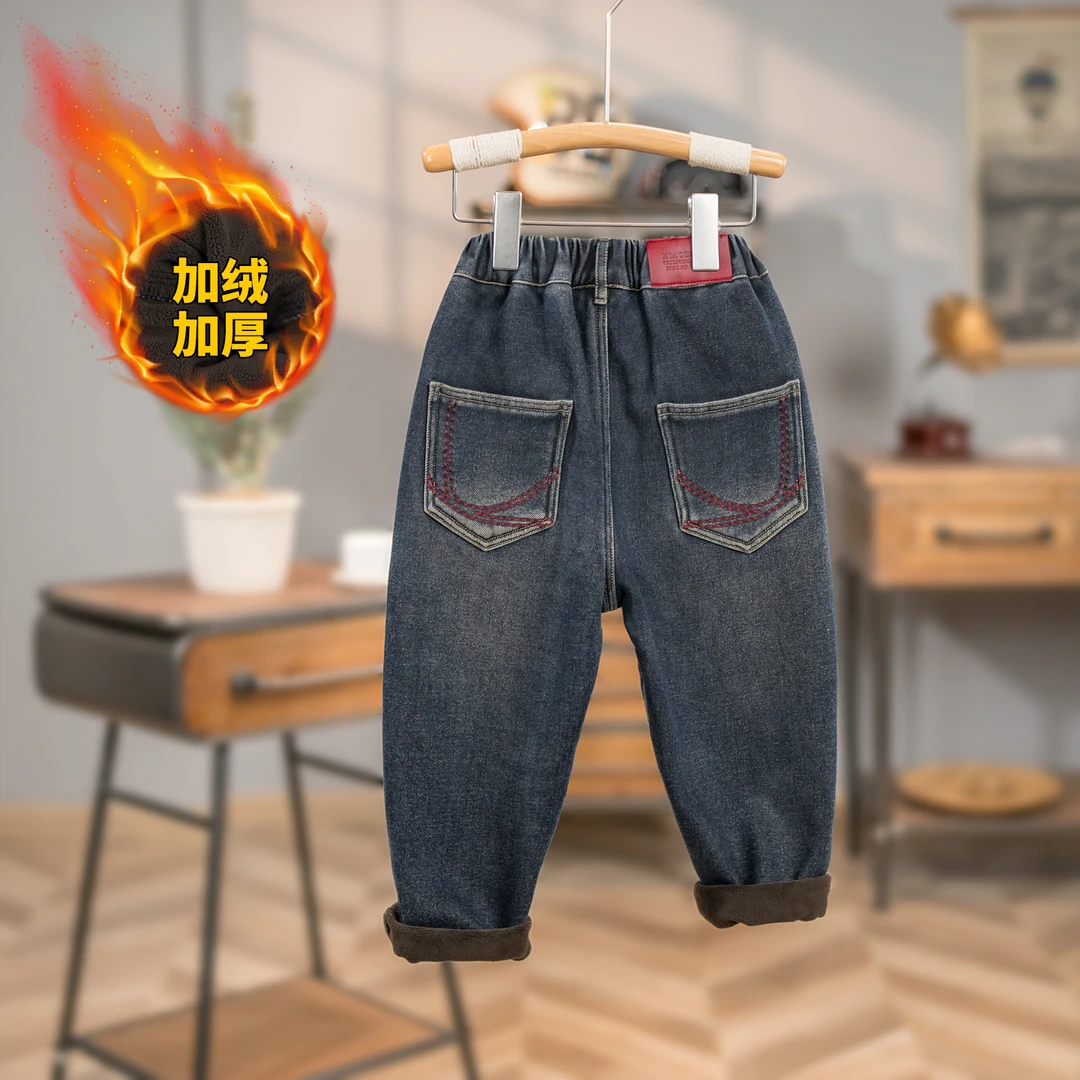 男童中大童冬季韩版洋气牛仔裤宝宝加绒加厚潮流个性休闲裤子8301