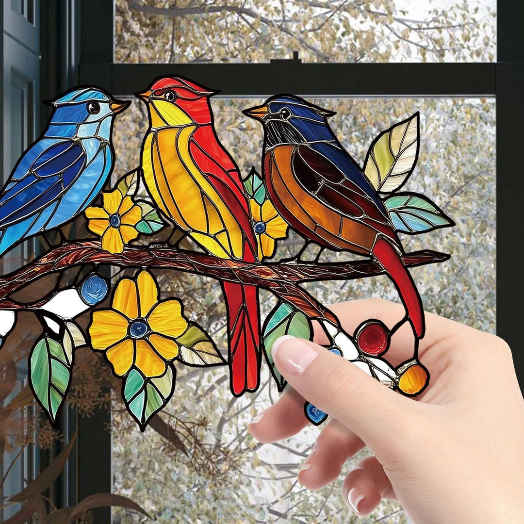 现代小鸟小猫新款简约亚克力家居创意彩绘装饰窗户