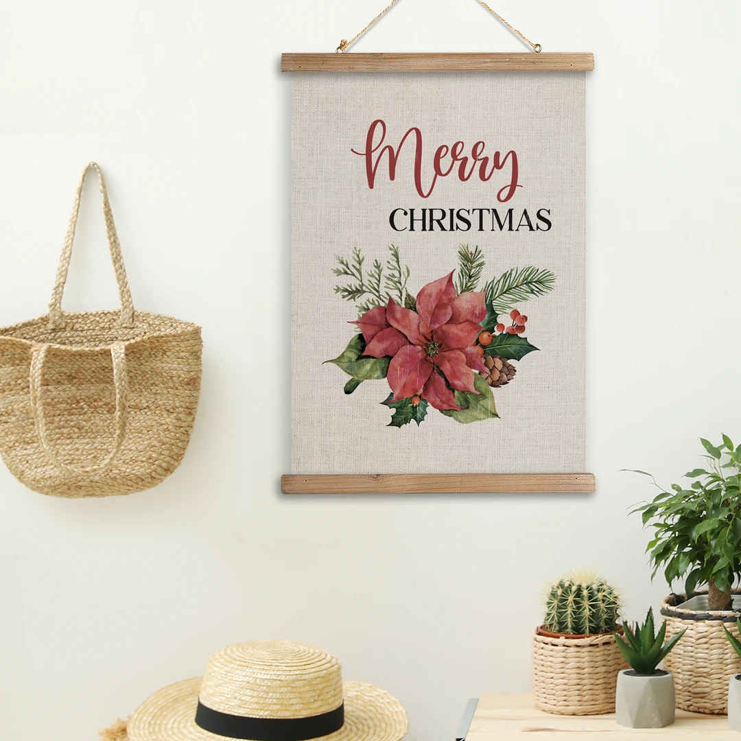 美式复古简约风格客厅小众怀旧圣诞艺术亚麻打印耐用自然墙面装饰