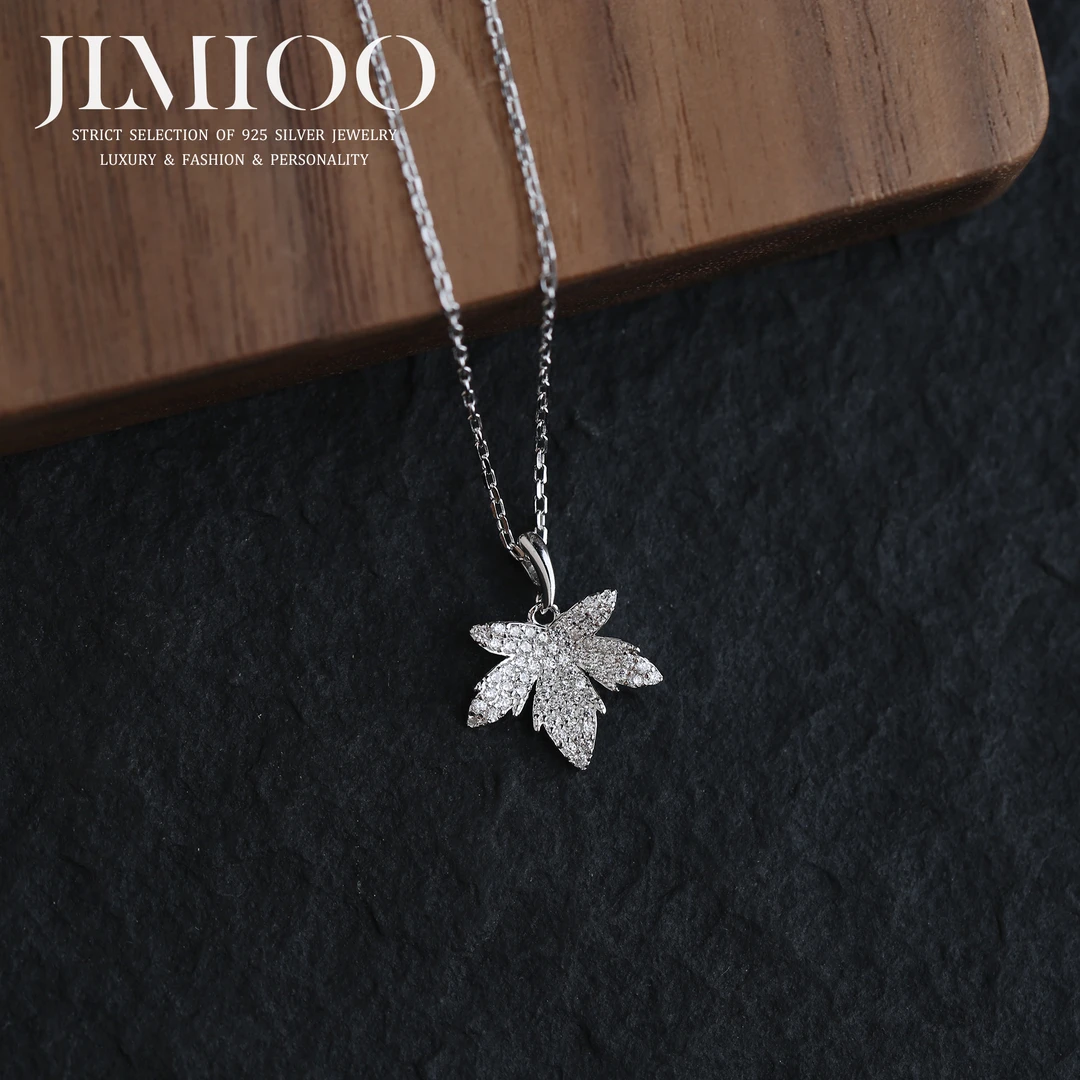 坠链均925银 满钻枫叶项链纯银小巧精致锁骨链不过敏时尚百搭礼物