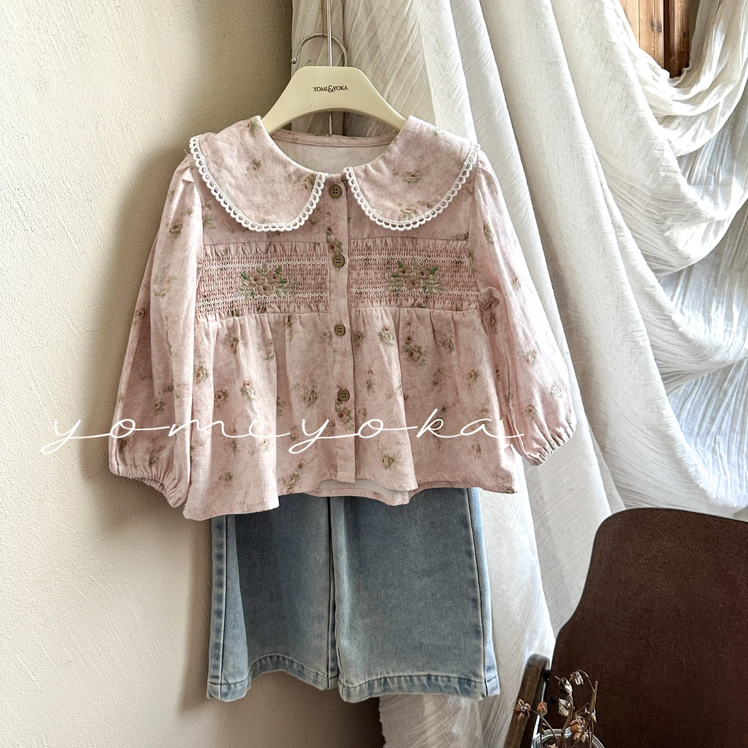 【现货】243-优米优卡-033  童装2024秋季新款儿童翻领绣花娃娃衫