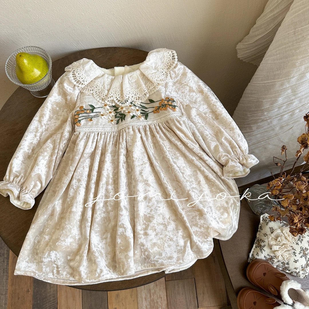 【现货】童装2024冬季新儿童加绒加厚金丝绒连衣裙244-优米优卡-128