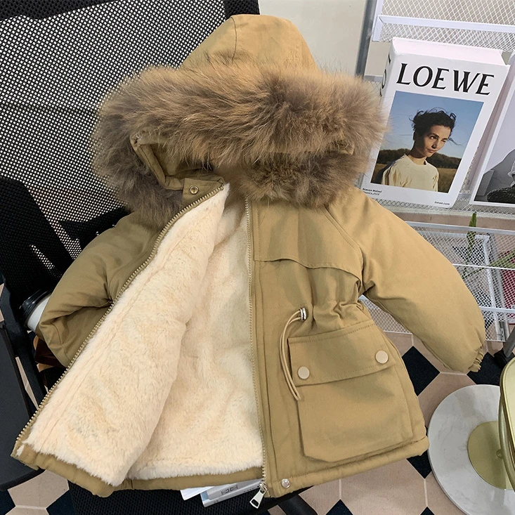 女童外套加绒棉衣冬装洋气女宝宝加厚派克服2023新款儿童棉服棉袄