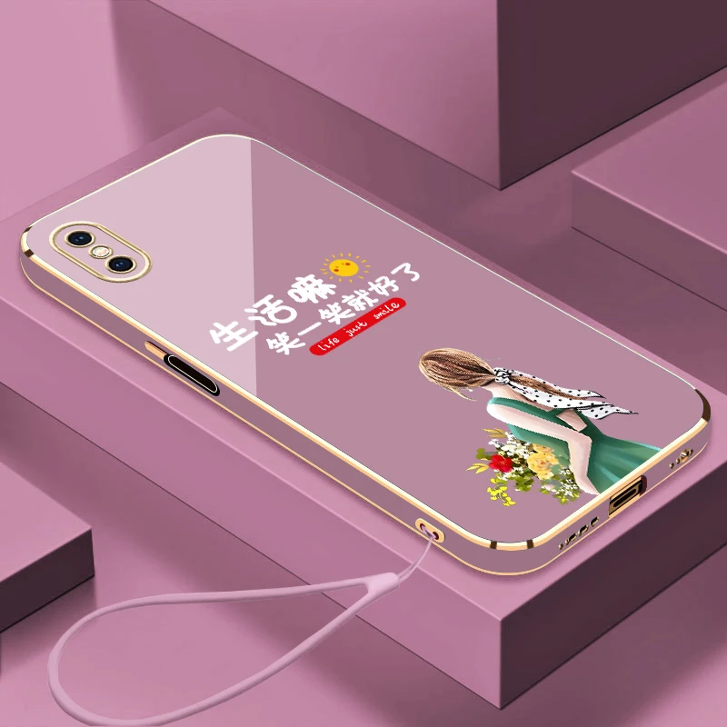 适用iPhone苹果x手机壳xs笑一笑ip电镀全包简约新款硅胶挂绳奢华