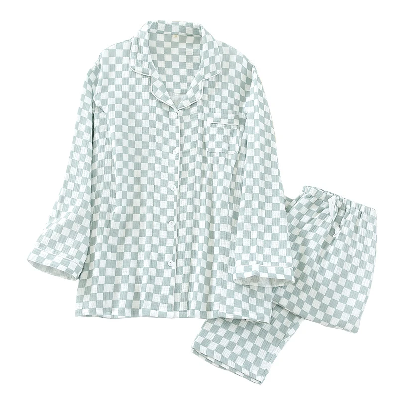 大码纯棉双层纱布月子服四季款孕妇睡衣产后哺乳隐形拉链