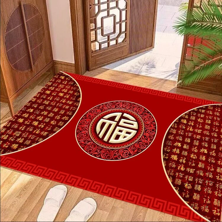 硅藻泥中式地垫门厅地垫耐脏红色门垫玄关地垫可裁剪防滑耐用喜庆
