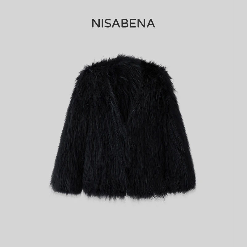 nisabena【Black情人】冬装高档毛毛上衣女外套气质轻奢黑色