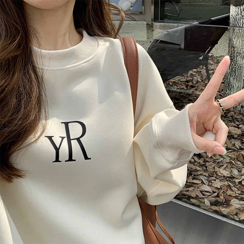 美式无帽卫衣女装春秋季休闲宽松显瘦慵懒风秋天长袖情侣圆领卫衣