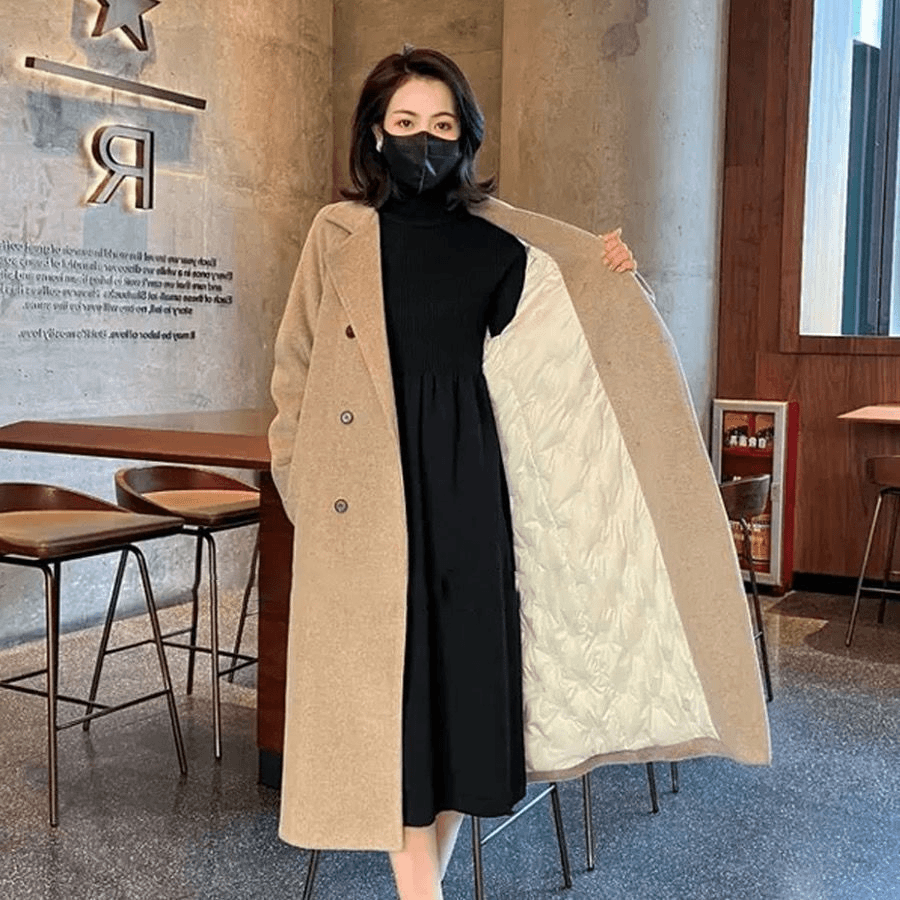 2023秋冬韩版新款长款高端呢子大衣90白鸭羽绒毛呢外套加厚女装潮