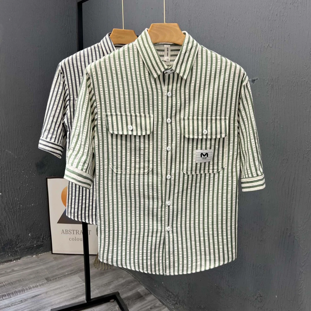 （九月）男士高品质经典竖条纹简约百搭潮流衬衫外套上衣外套上衣