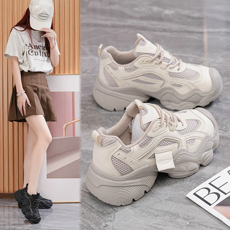 2024新款韩版休闲运动鞋透气厚底女鞋春秋网红ins网面秋季学生