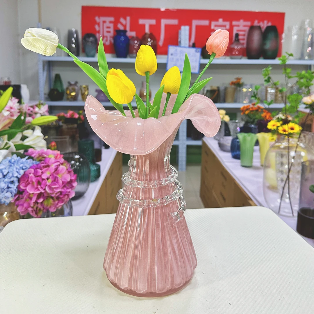 ins 网红中古琉璃芬顿装饰花器客厅餐桌摆件插花高级复古玻璃花瓶