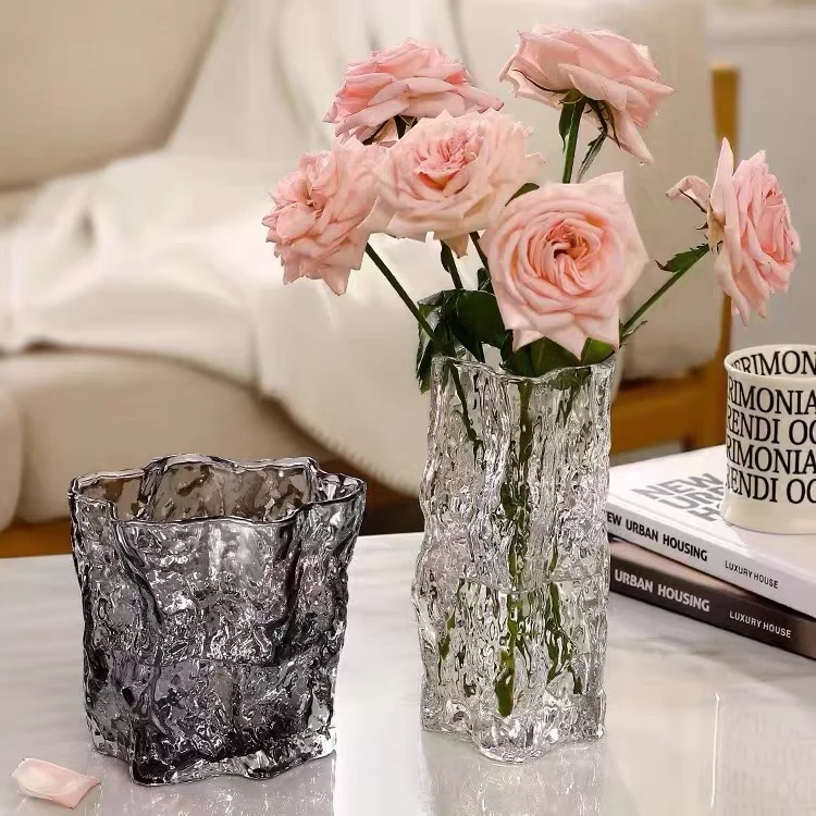 树干创意不规则冰川玻璃花瓶水养鲜花干花插花餐桌摆件客厅装饰