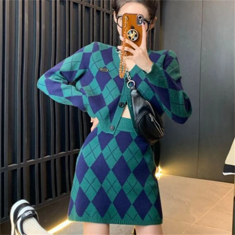 小香风针织套装女秋装2023新款复古学院风气质高级感半身裙两件套