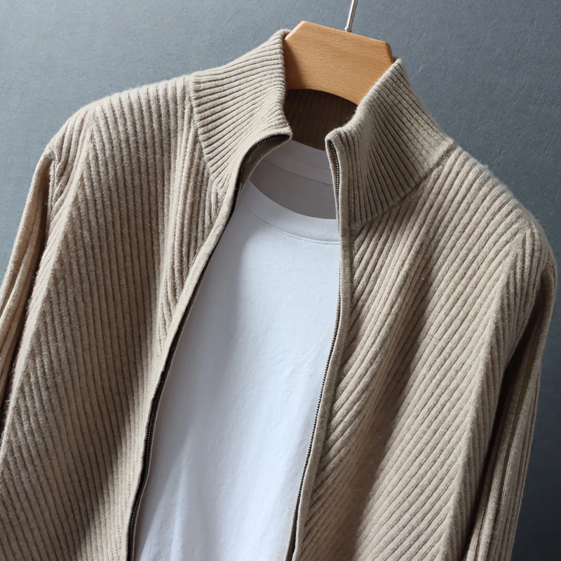 23秋冬纯羊毛衫男士开衫半高领拉链加厚毛衣外套商务休闲针织上衣