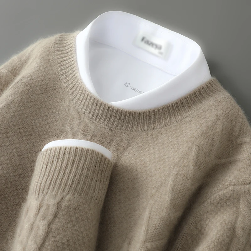 男士加厚纯羊毛衫秋冬新款宽松圆领加厚套头毛衣休闲商务针织打底