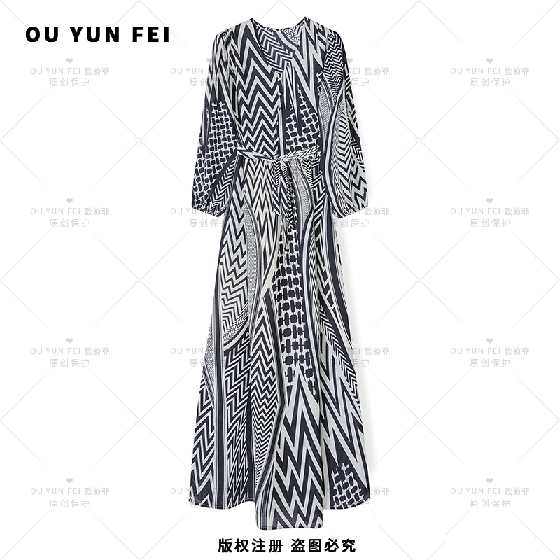 高级感连衣裙女早秋新款气质显瘦穿搭时尚轻奢洋气印花长裙F1665