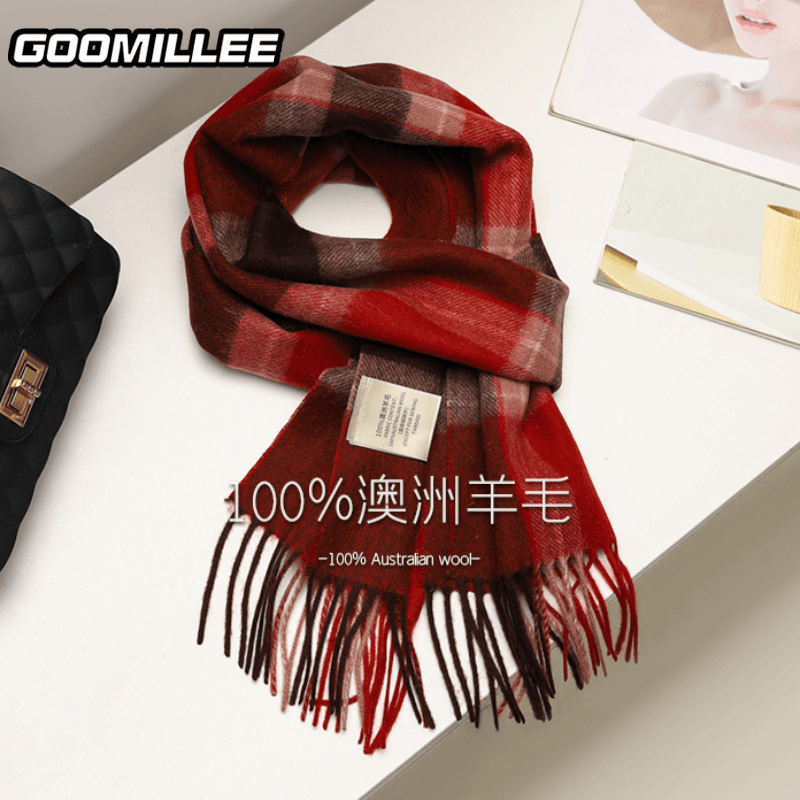 GOOMIL LEE红色羊毛围巾男女同款冬季保暖简约百搭情侣款披肩围脖