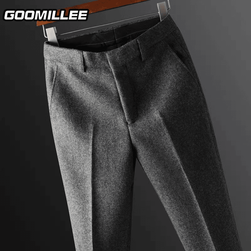 GOOMIL LEE毛呢西裤男秋冬季加厚磨毛休闲裤商务直筒小脚西装裤子
