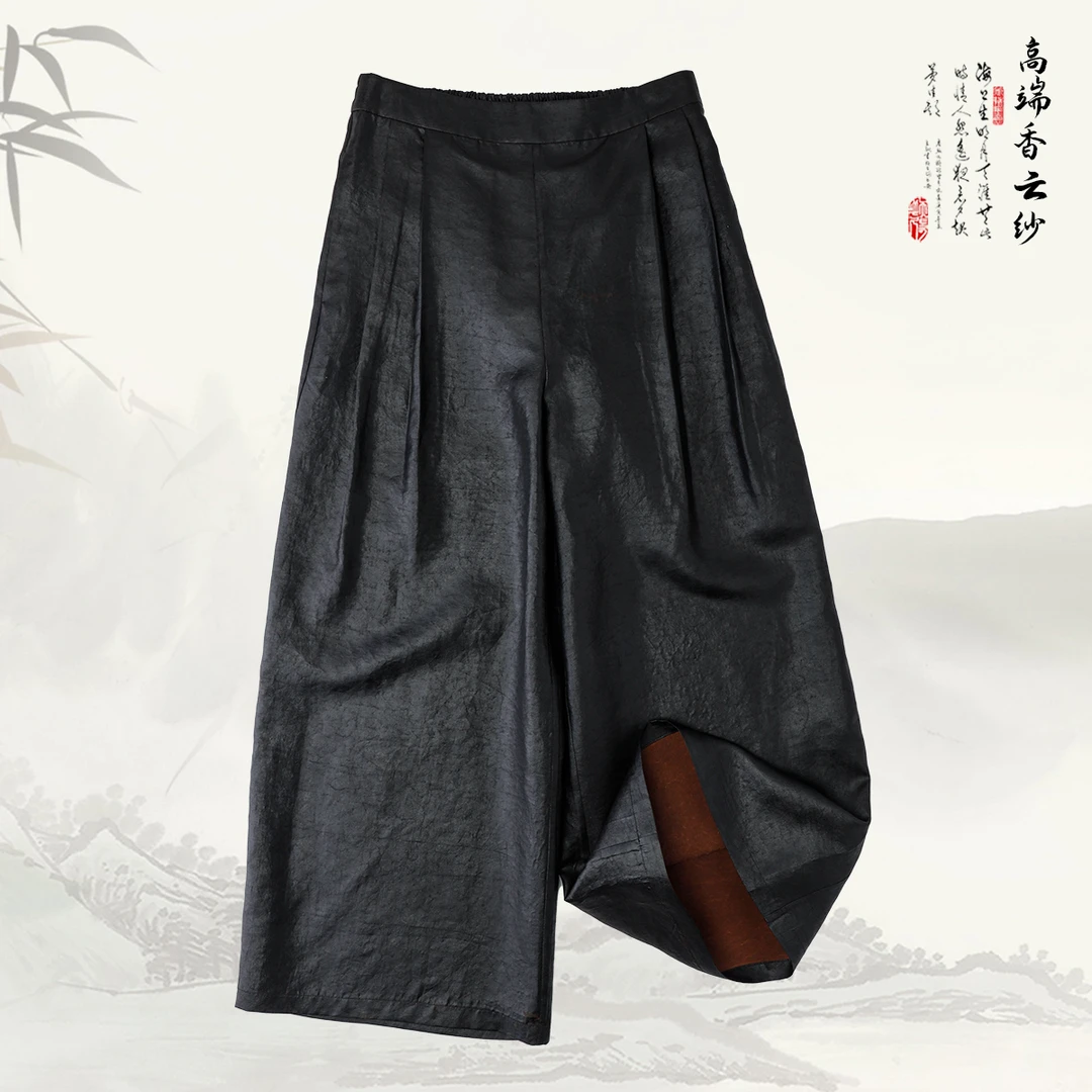 【油缎龟九分裤】品牌新款香云纱新中式重磅阔腿裤子439693