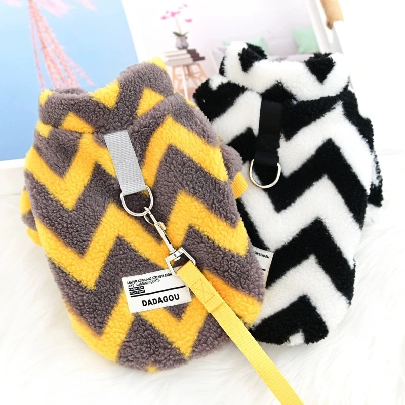 新款狗狗保暖衣服条纹保暖衣秋冬装小狗泰迪外出专用绒衣宠物棉衣