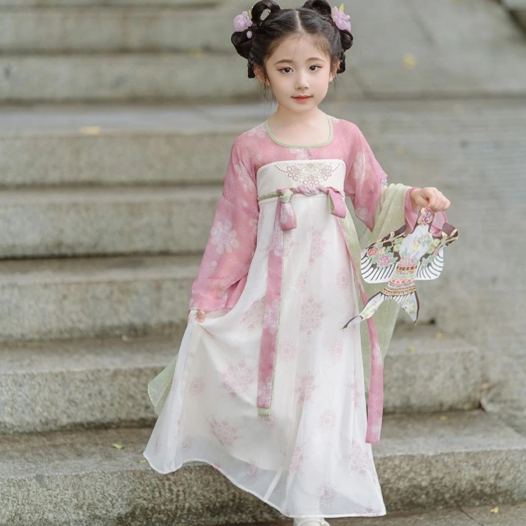 古典舞演出服女儿童飘逸襦裙池上同款舞蹈裙春三月古风表演服汉服