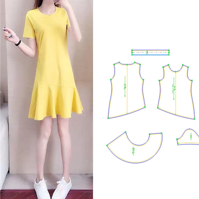服装纸样609款夏装显瘦休闲小个子荷叶边裙样版裁剪设计图纸DIY