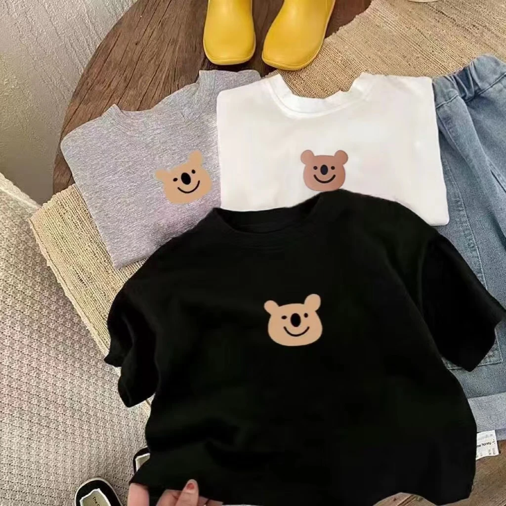 纯棉儿童短袖T恤中小童韩版宝宝上衣圆领休闲卡通动漫小熊头宽松