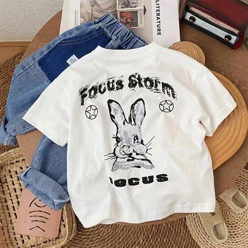 纯棉儿童短袖T恤洋气休闲百搭韩版卡通印花宝宝上衣中小童夏季潮