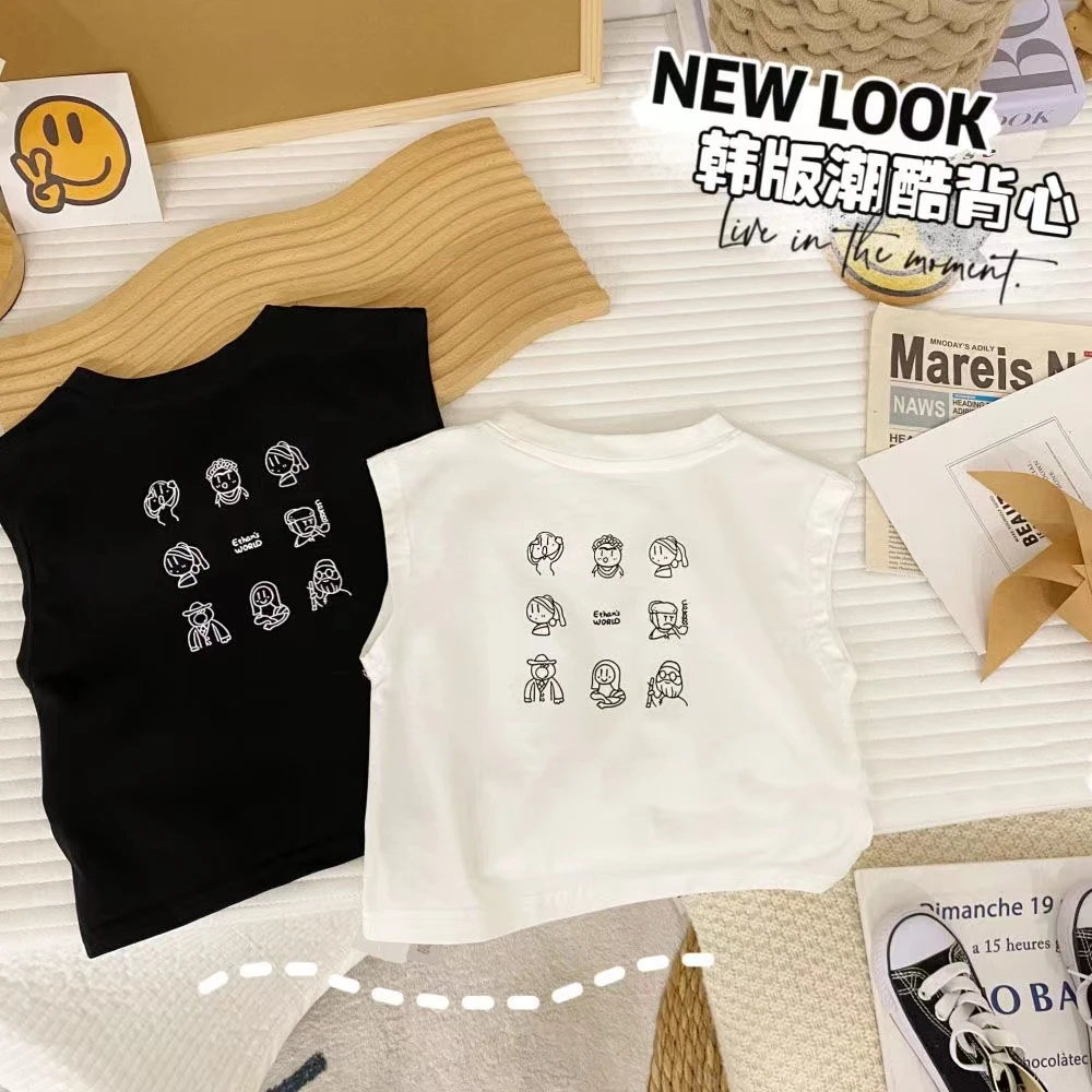 纯棉男童无袖T恤夏装卡通印花儿童宝宝薄款背心透气吸汗上衣潮酷