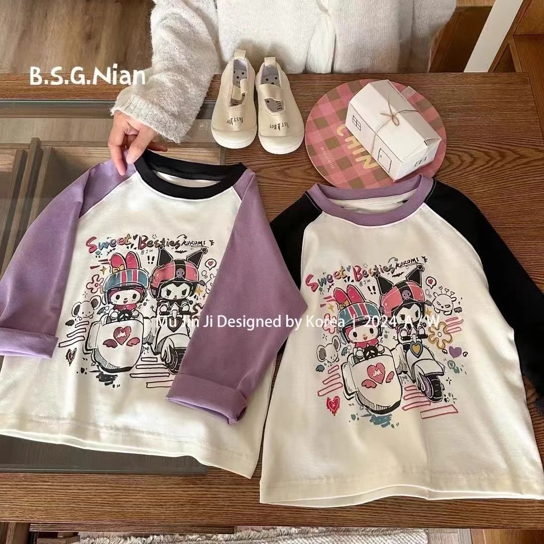 女童长袖T恤纯棉打底衫春秋2025新款宽松韩版中小童宝宝上衣印花