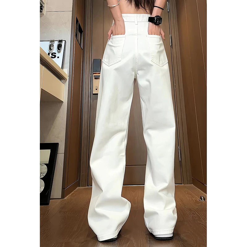 cleanfit白色软牛仔裤男夏季美式复古弯刀裤高街潮牌直筒阔腿裤子