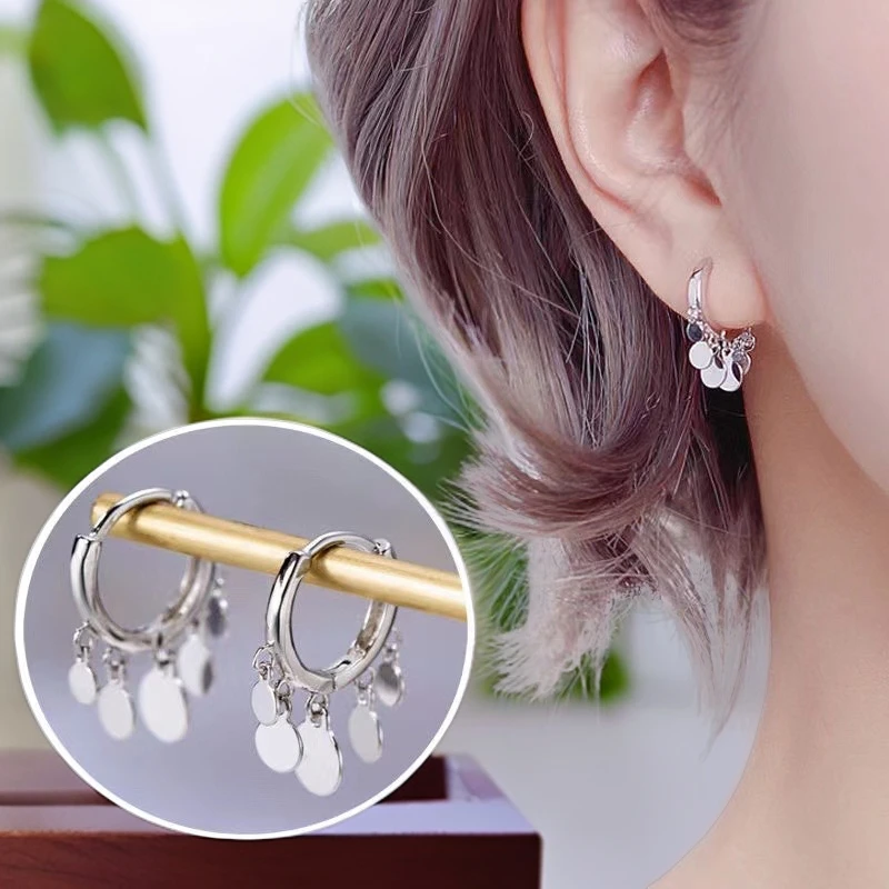 足银耳饰 正品足银990闪闪圆片耳扣简约气质网红新款潮个性百搭