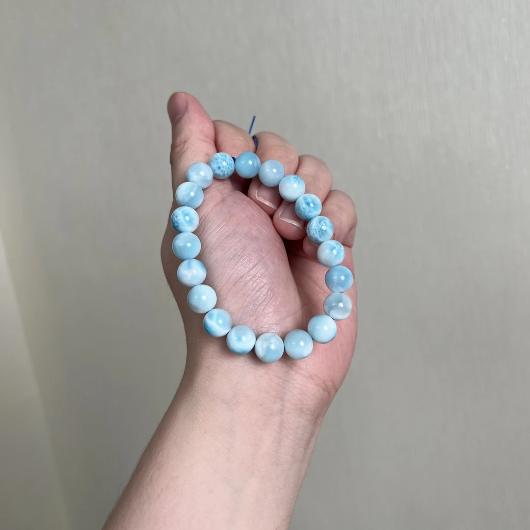 高蓝海纹石圆珠单圈手串