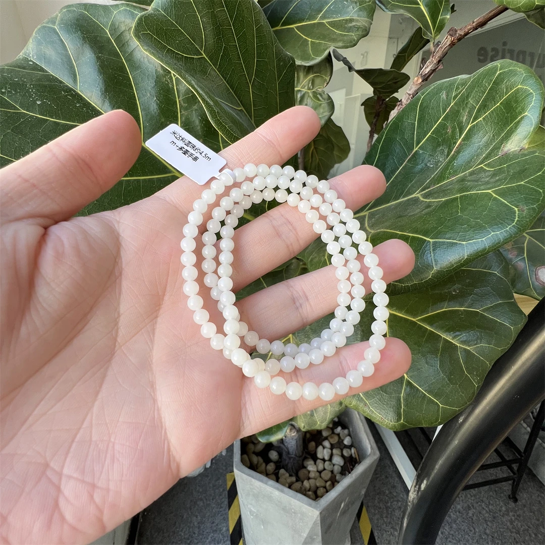 约4.5mm+米达料和田玉圆珠多圈长54cm
