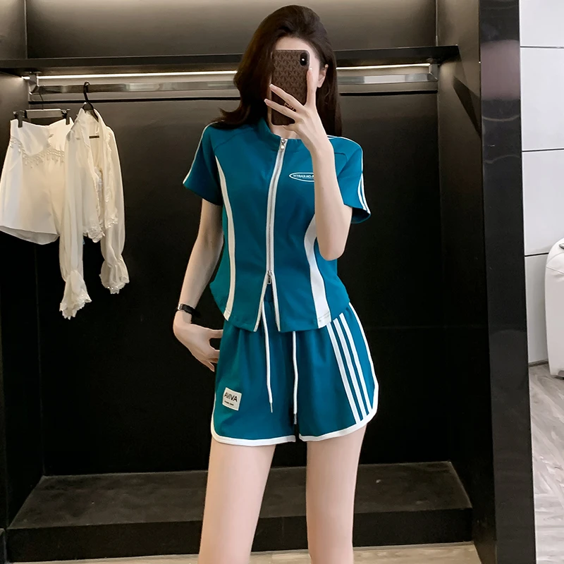 美式潮牌休闲运动套装女2024夏新款酷飒小个子短袖上衣短裤两件套