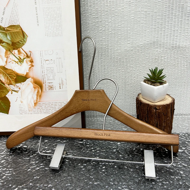 服装店专用男装胡桃色衣架橡木实木裤架防滑定制logo高档衣撑男挂