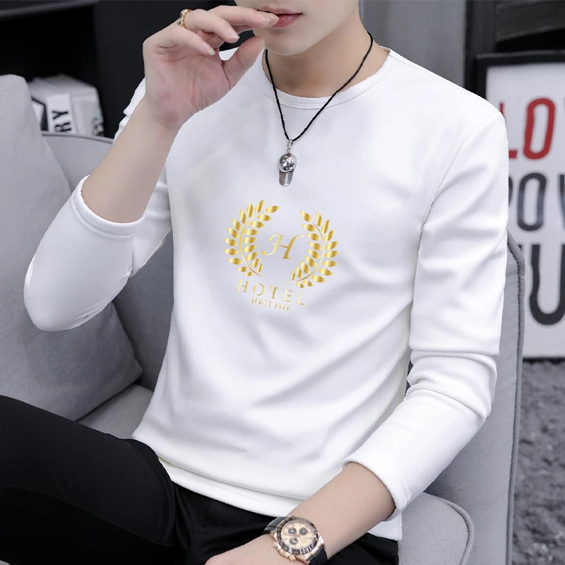 长袖男t恤圆领上衣春秋季打底衫韩版显瘦白秋衣百搭时尚休闲全袖T