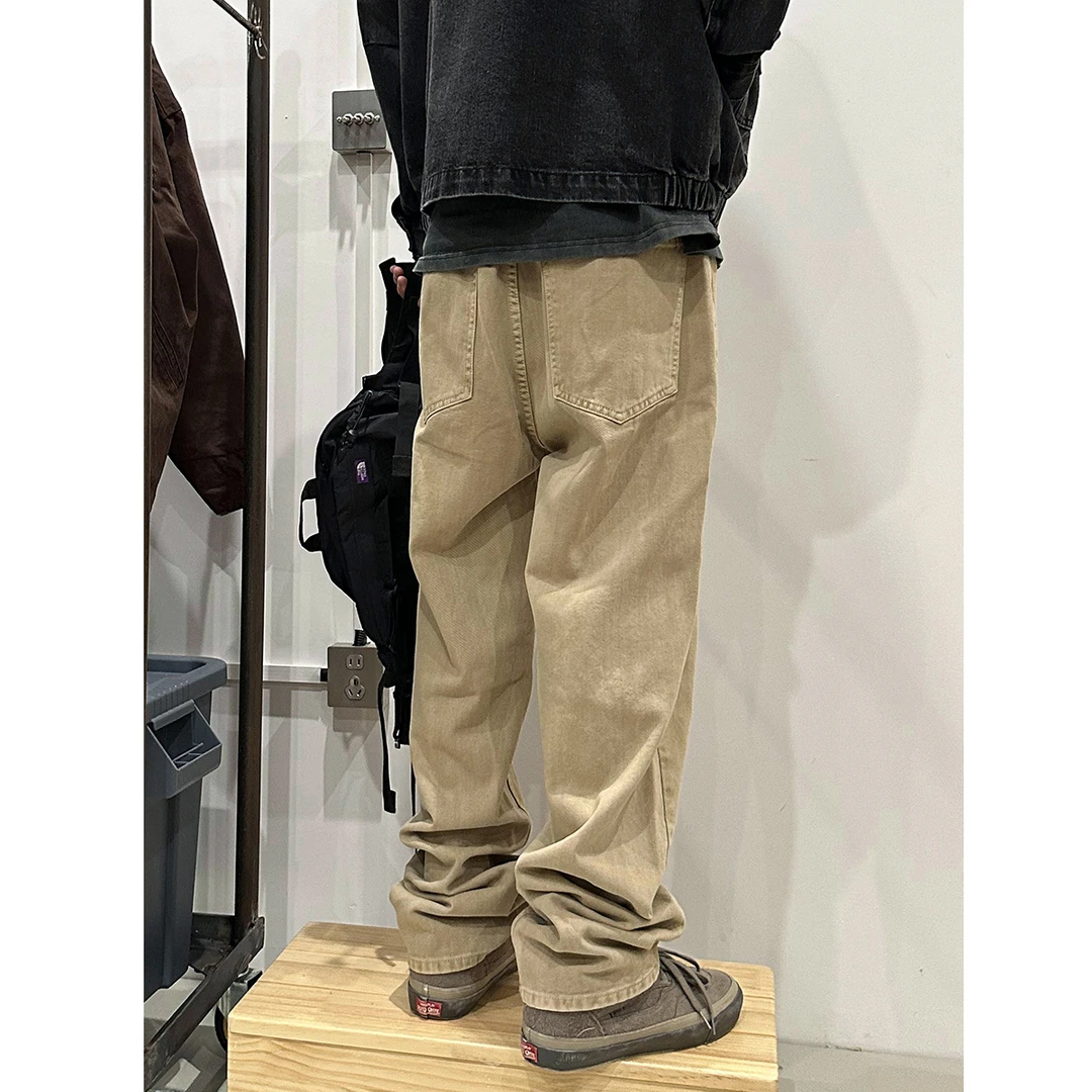 美式复古高街做旧卡其色休闲长裤男女同款秋冬百搭基本款工装裤潮