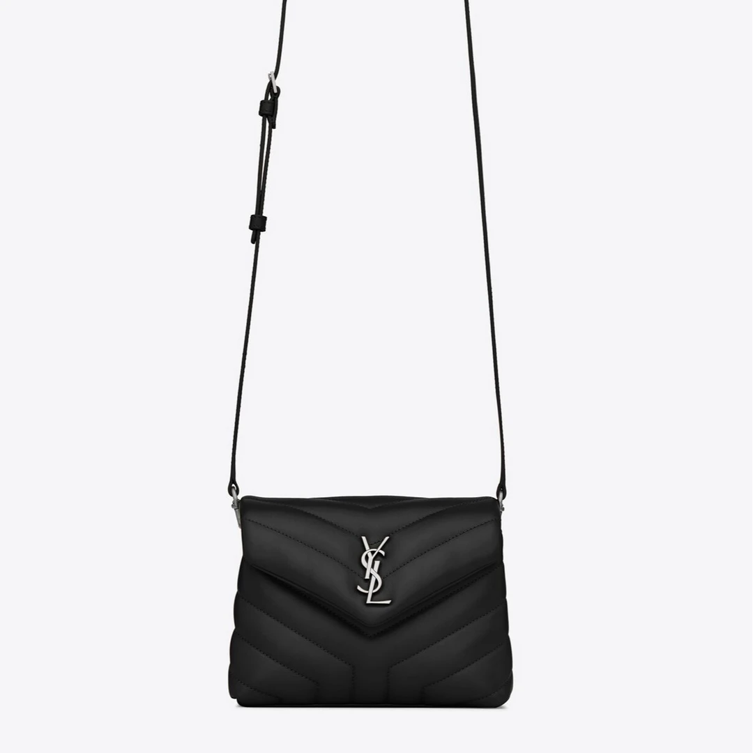 99新 YSL/圣罗兰 YSL loulou黑色 羊皮 黑银/黑金小号单肩包