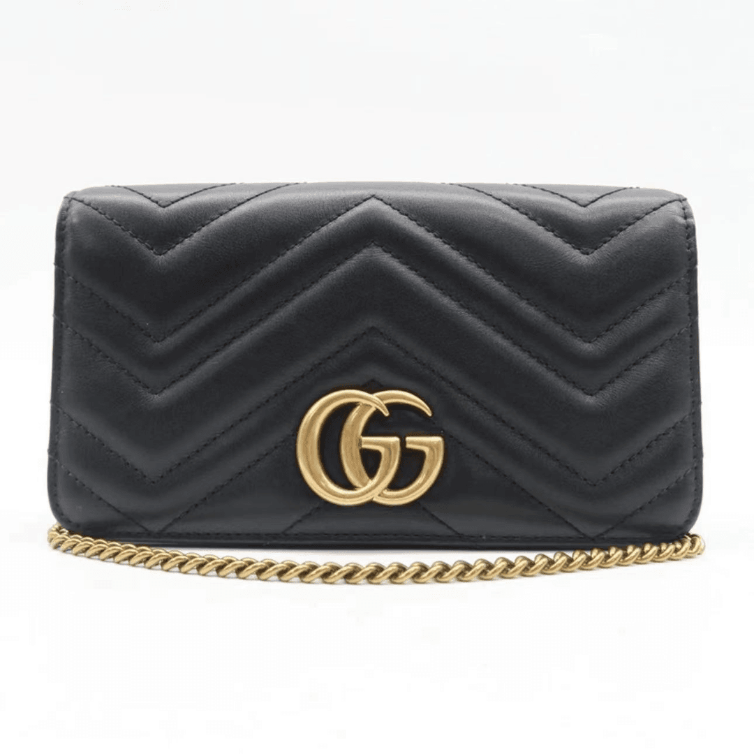 95新 GUCCI/古驰 gucci marmont 黑金 woc 链条包/TH24010470