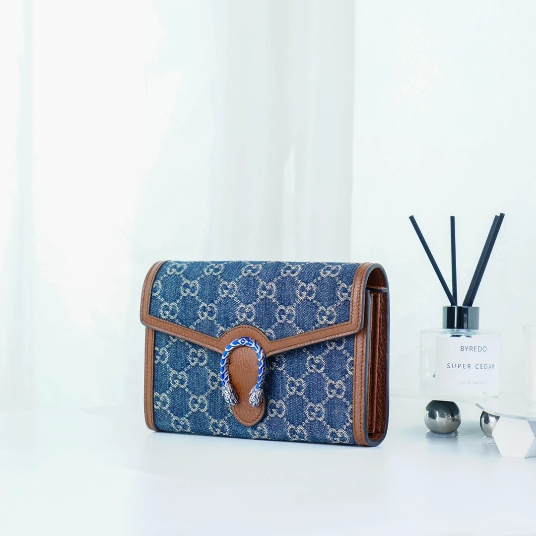 99新 GUCCI/古驰 gucci蓝色牛仔酒神woc单肩包/TH33090478